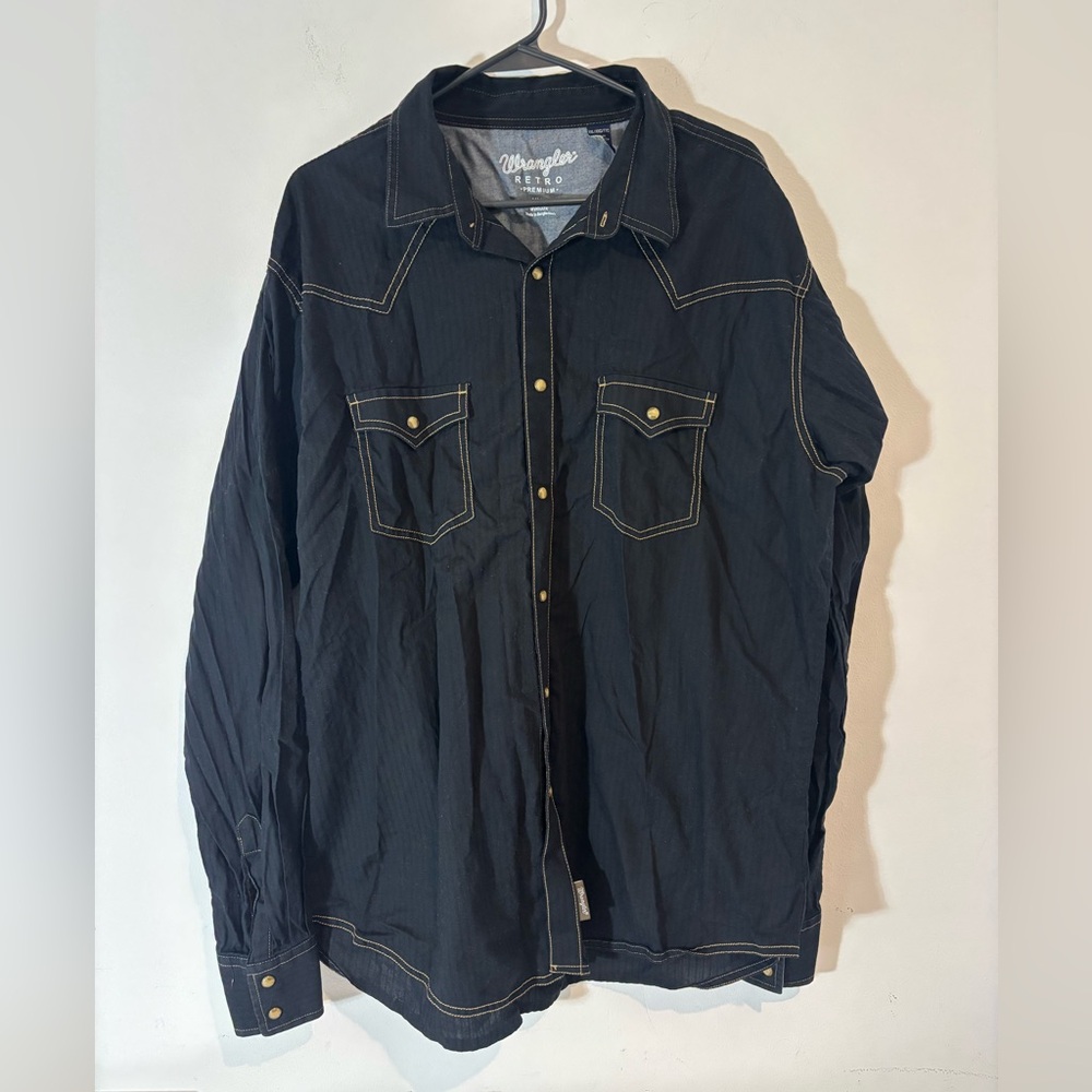 Wrangler Men’s XXL Long Sleeve Snap Button Down Shirt Black Casual Western